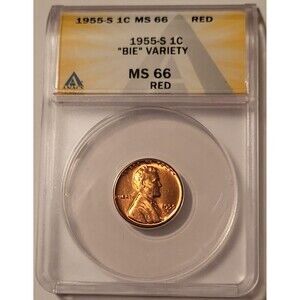 1955 S Lincoln Wheat Cent BIE Variety MS66 Red ANACS